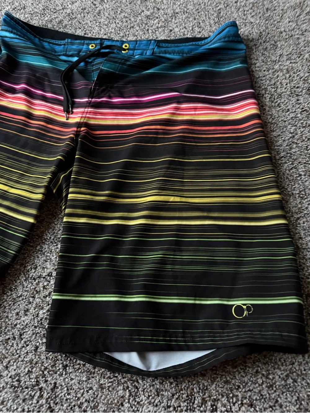 OP Ocean Pacific Mens 38 OP Flex 4-Way Stretch Striped Board Shorts Y2K Surf